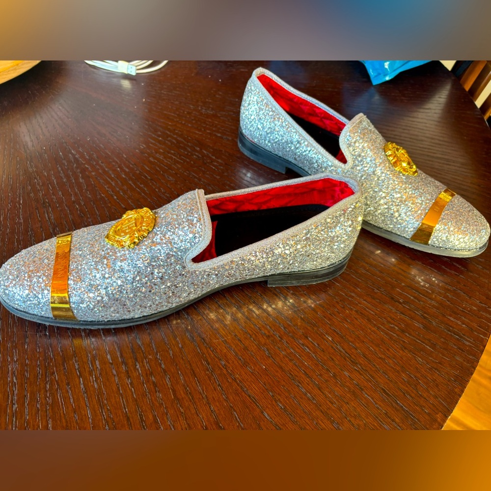 Elanroman sequin silver loafers Sz 42 (fit my husb a sz 12) Worn once. EUC